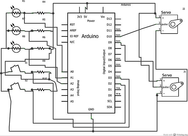 Schematic Arduino 2-axis servo solar tracker