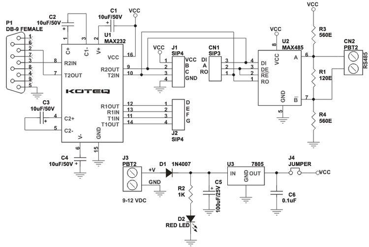 Schematic RS232 to RS485 Module