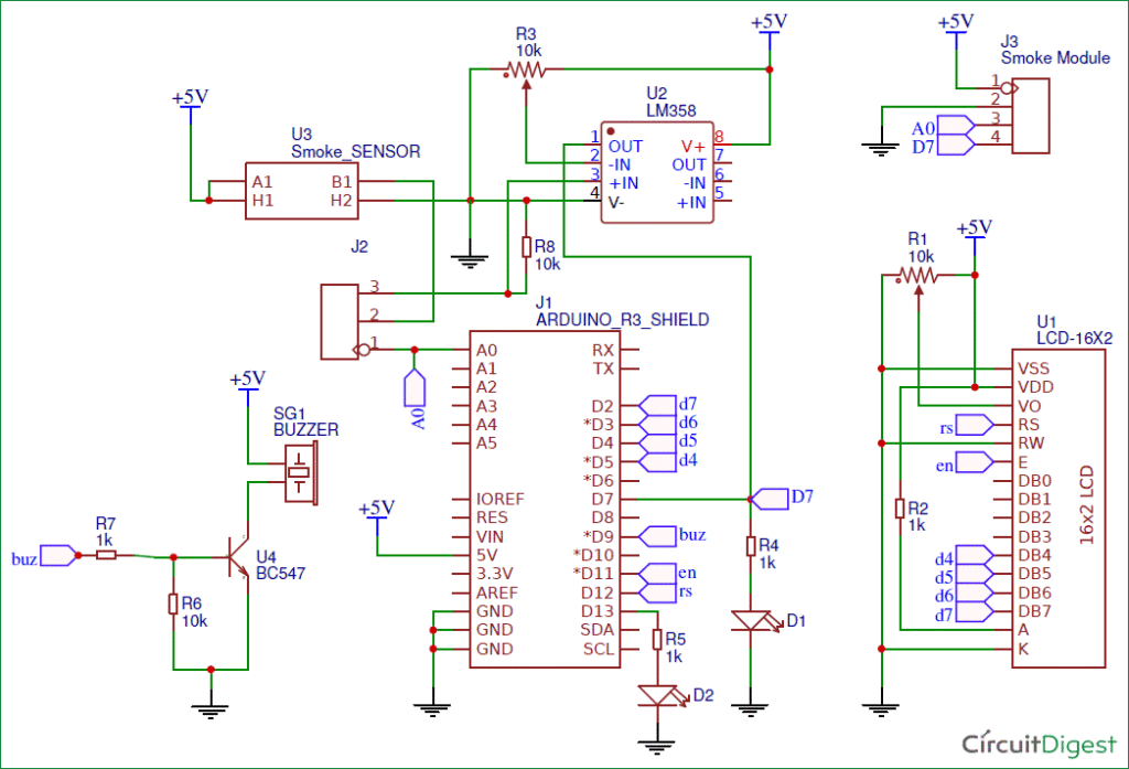MQ2 Arduino smoke detector circuit diagram