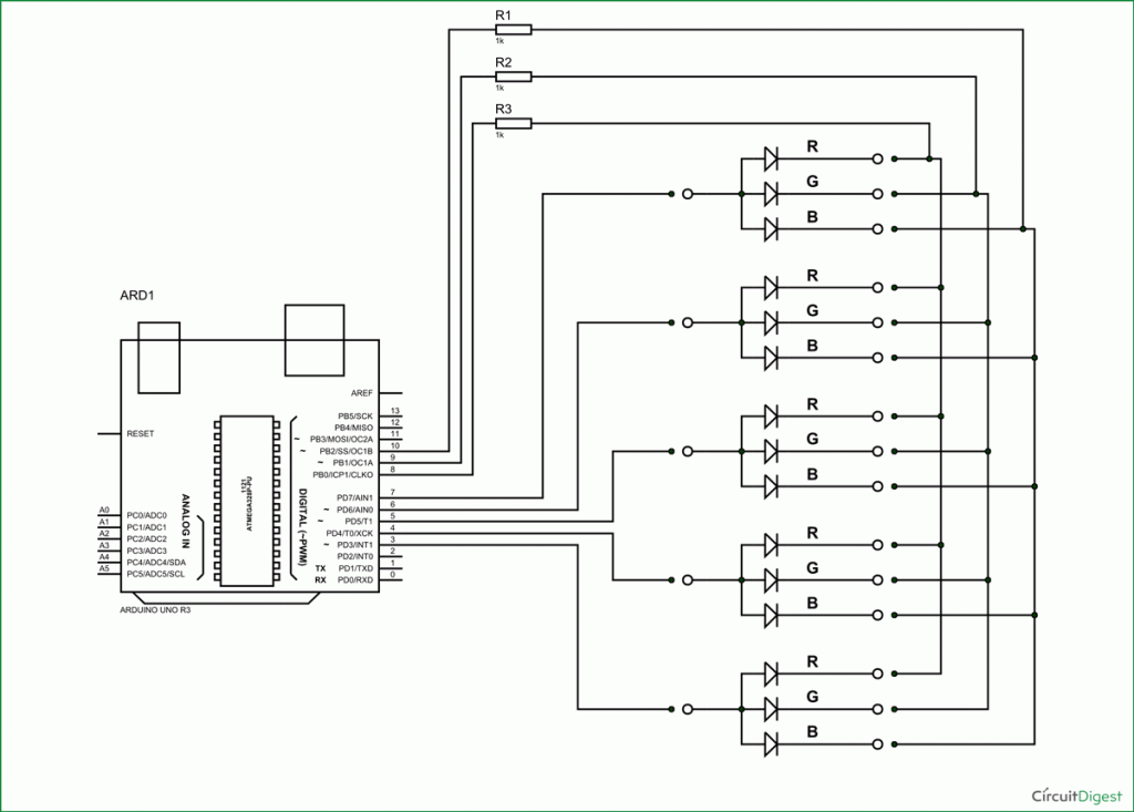 Schematic RGB LED with Arduino