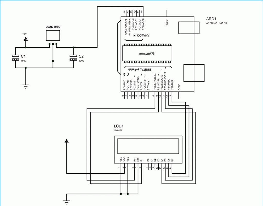 Schematic Magnetic Field Strength Measurement using Arduino