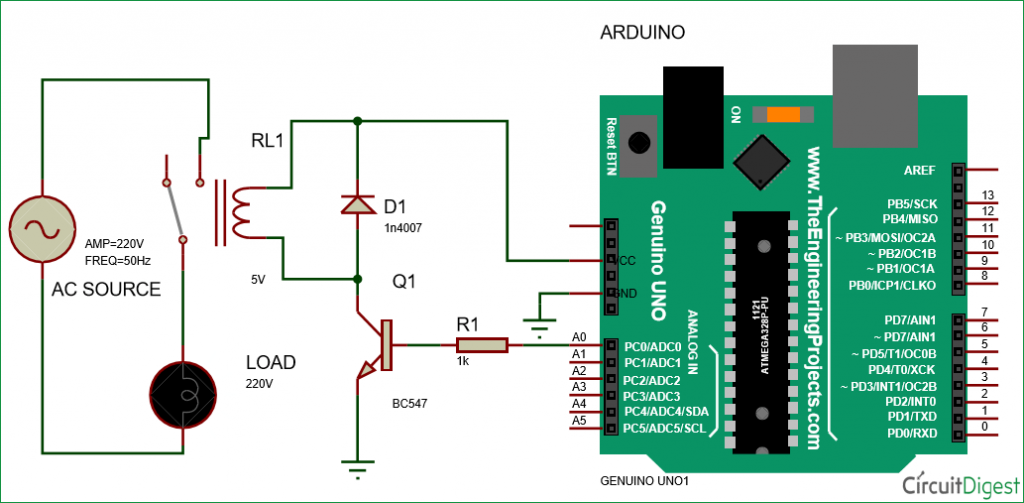 Controlling Relay using Arduino circuit diagram