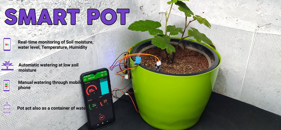 Self-Watering Smart Pot Using NodeMCU Description