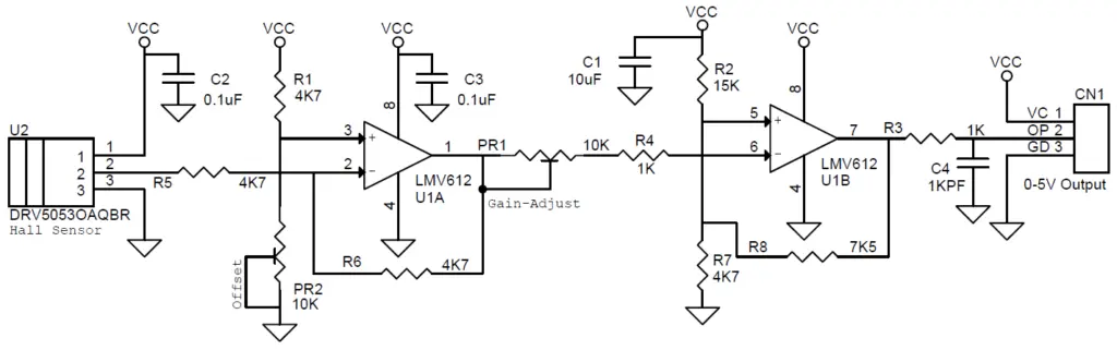 0 to 5v Output Analog Hall Sensor for Foot Controller Schematic