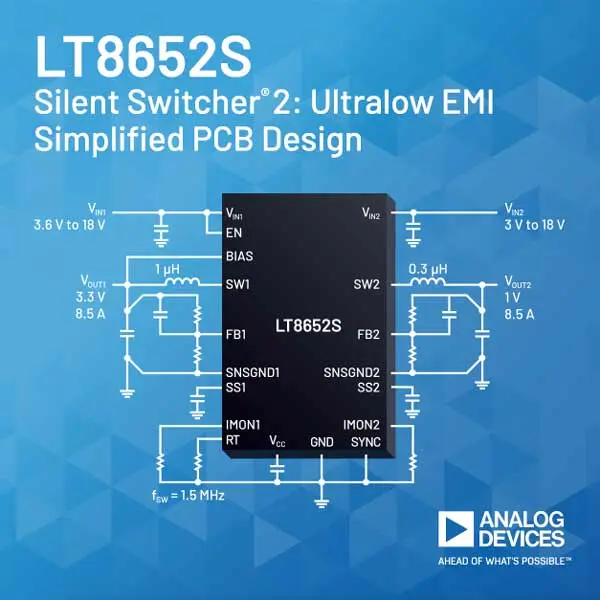 ADI’s Silent Switchers offer high efficiency at high switching frequencies while maintaining ultralow EMI emissions